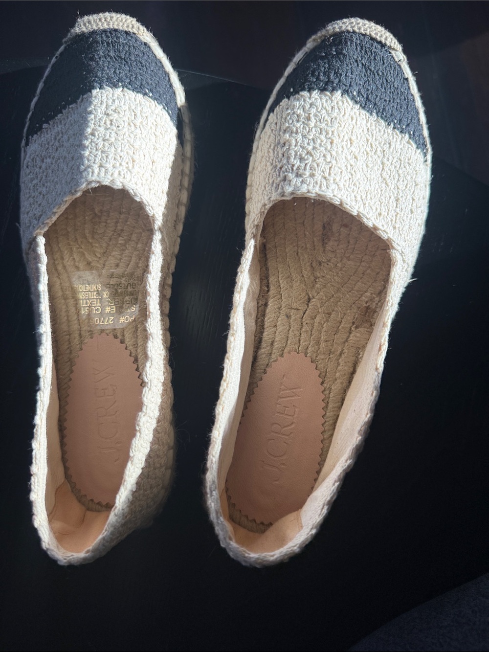 Espadrille Flats in Beige with Black Cap Toe